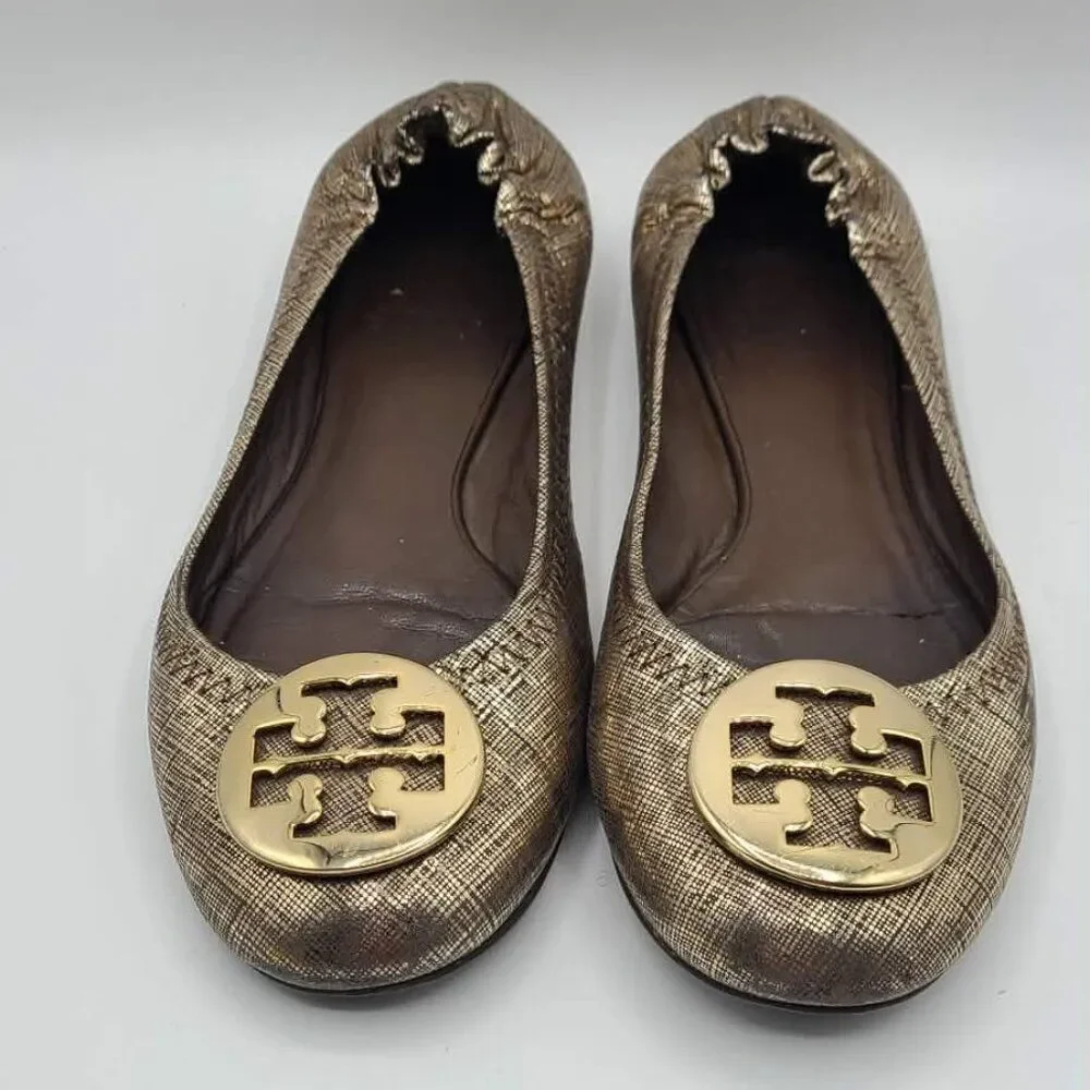 Tory Burch Reva Rare Metallic Ballet Flats size 7 1/2